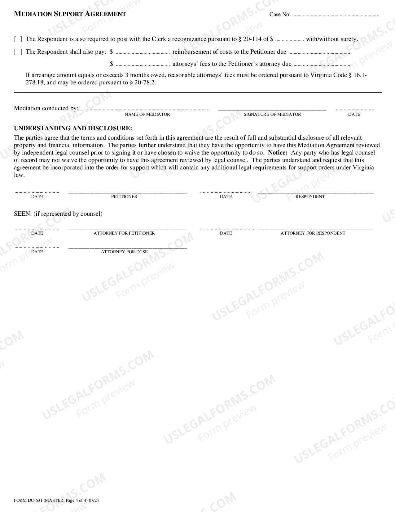 Preview Mediation Support Agreement