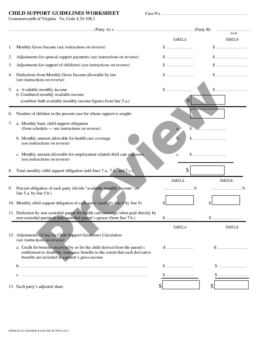 Child Support Guidelines Worksheet 2023