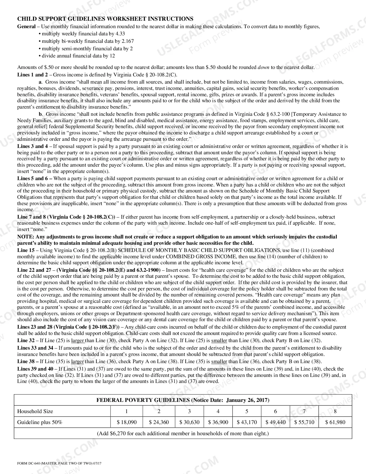 Preview Child Support Guidelines Worksheet - Shared Custody
