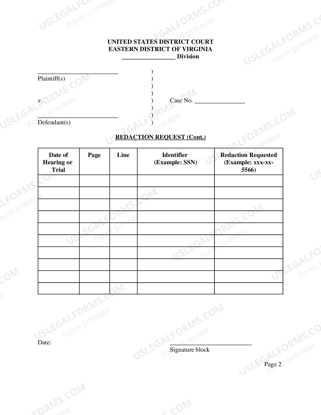 Preview Redaction Request