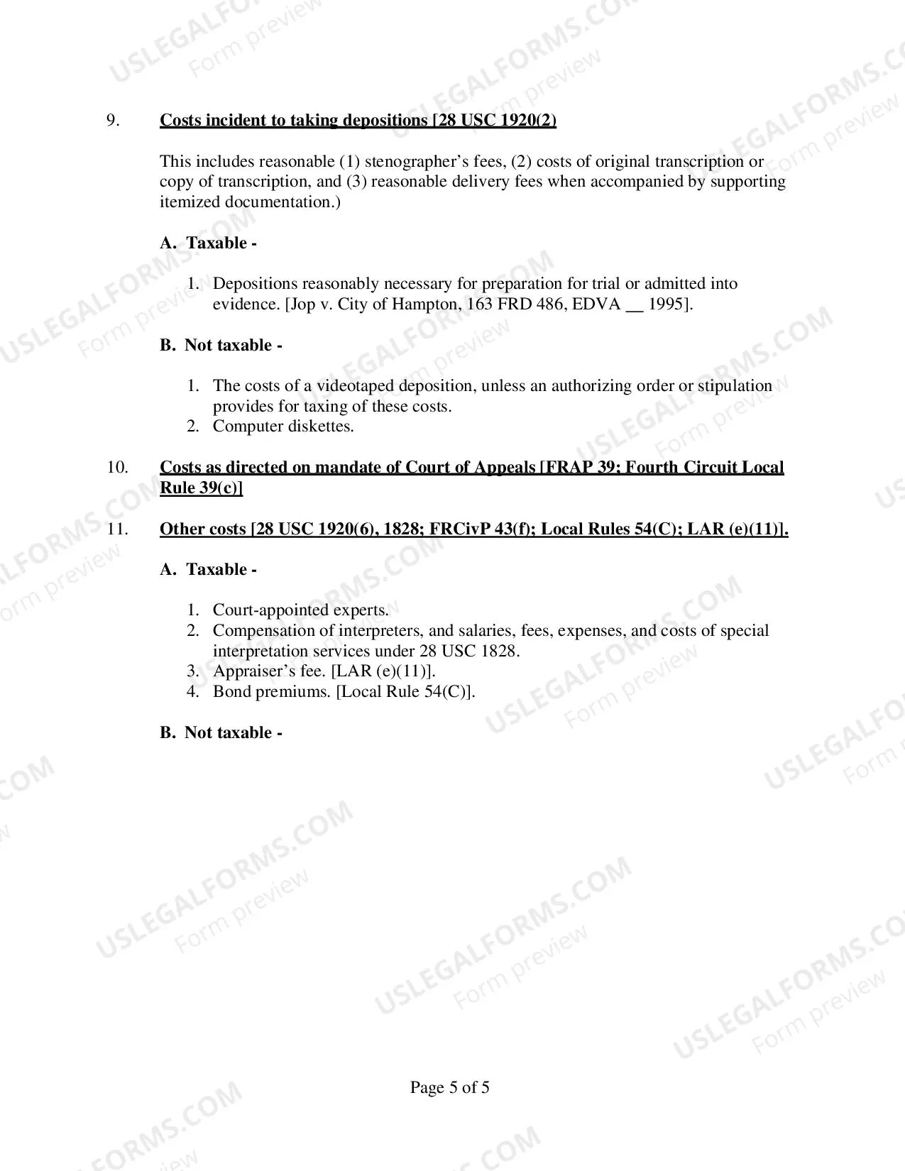 Preview Bill of Costs Guidelines
