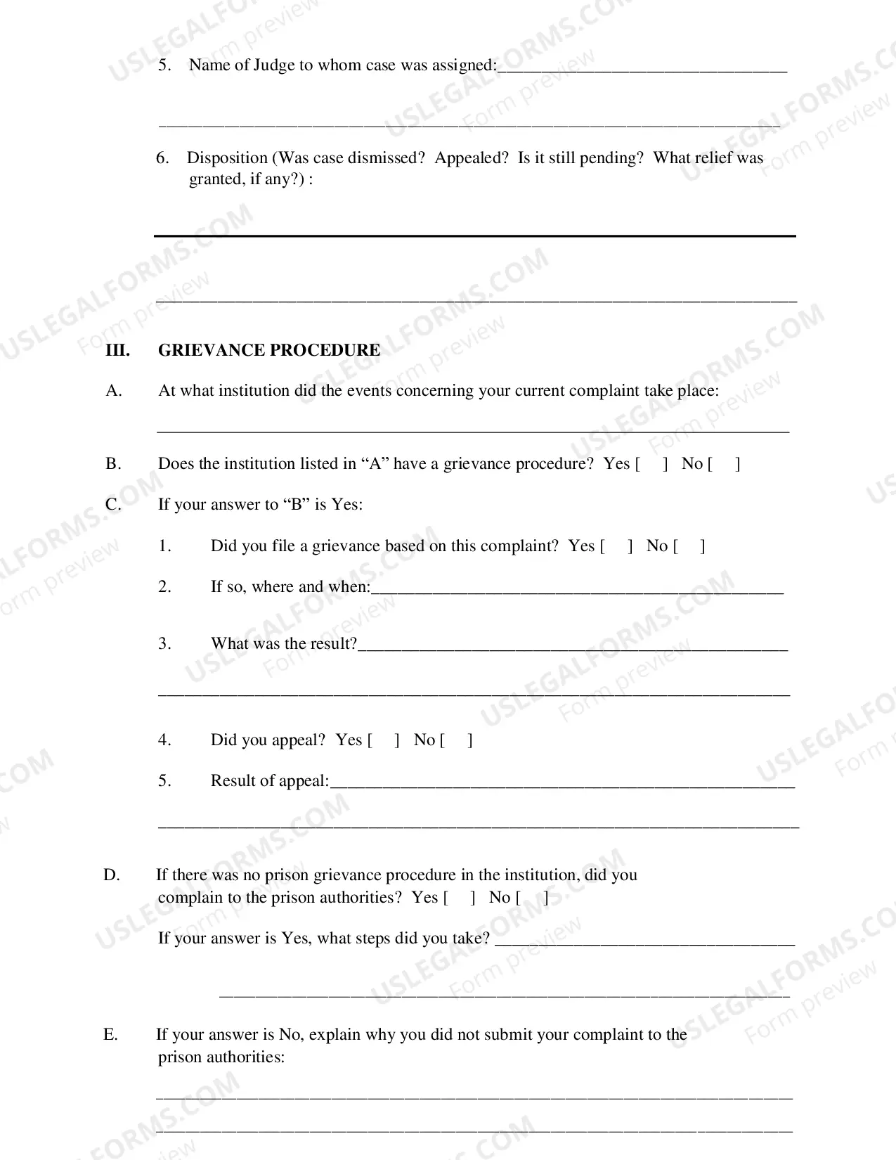Preview Prisoner Civil Complaint Under 42 U.S.C. 1983