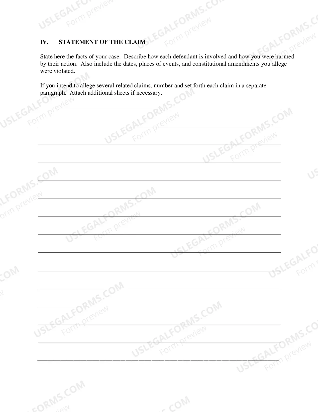 Preview Prisoner Civil Complaint Under 42 U.S.C. 1983