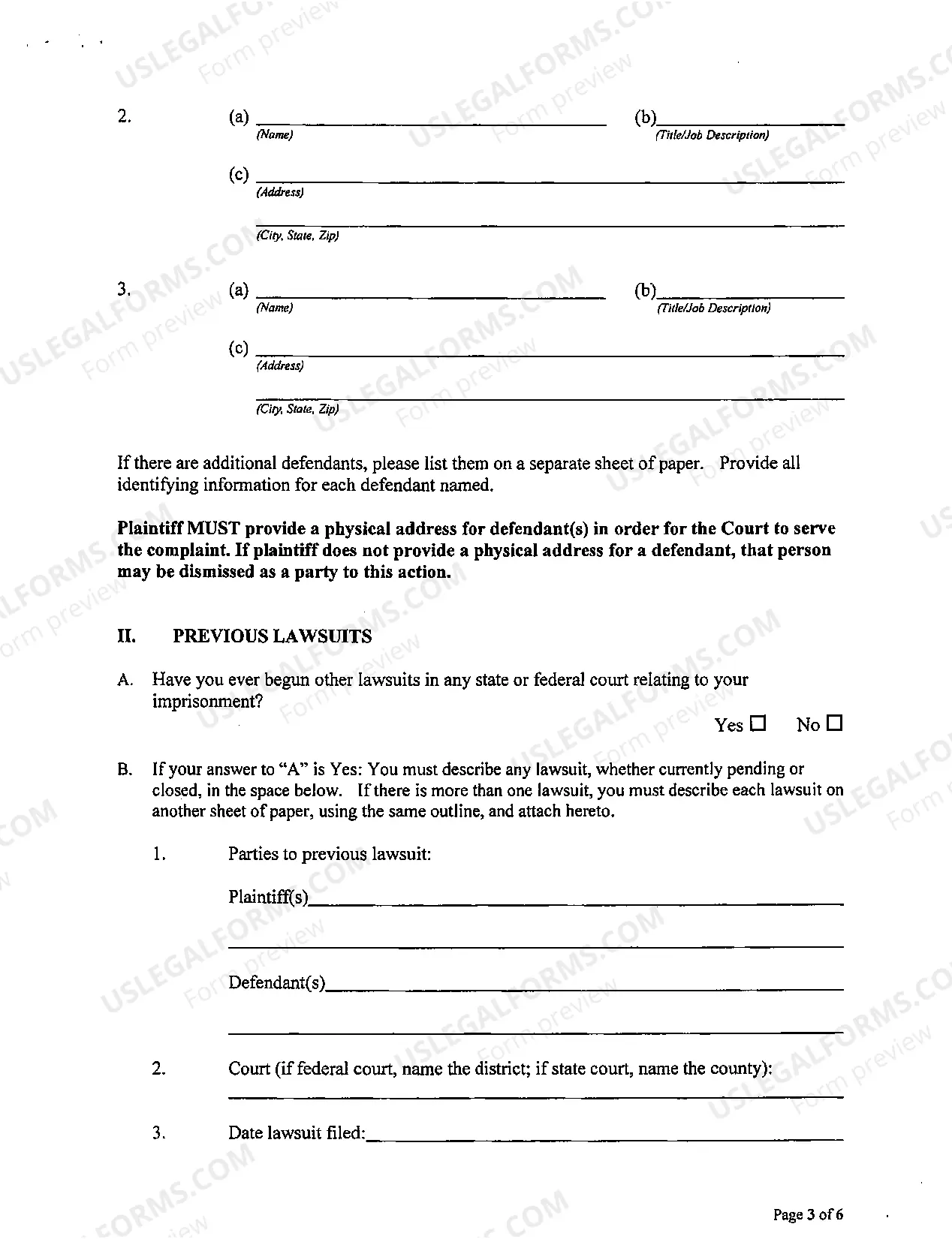 Preview Prisoner Civil Complaint Under Bivens
