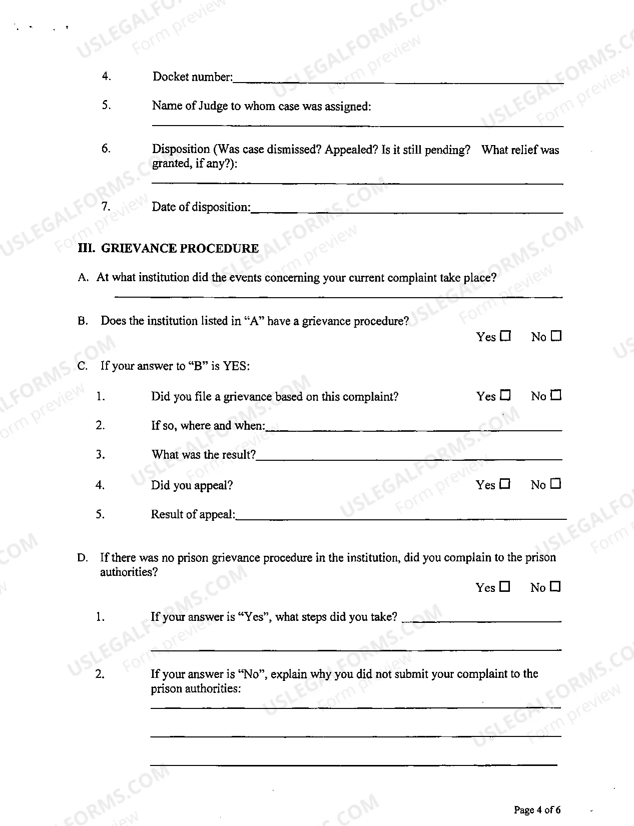 Preview Prisoner Civil Complaint Under Bivens