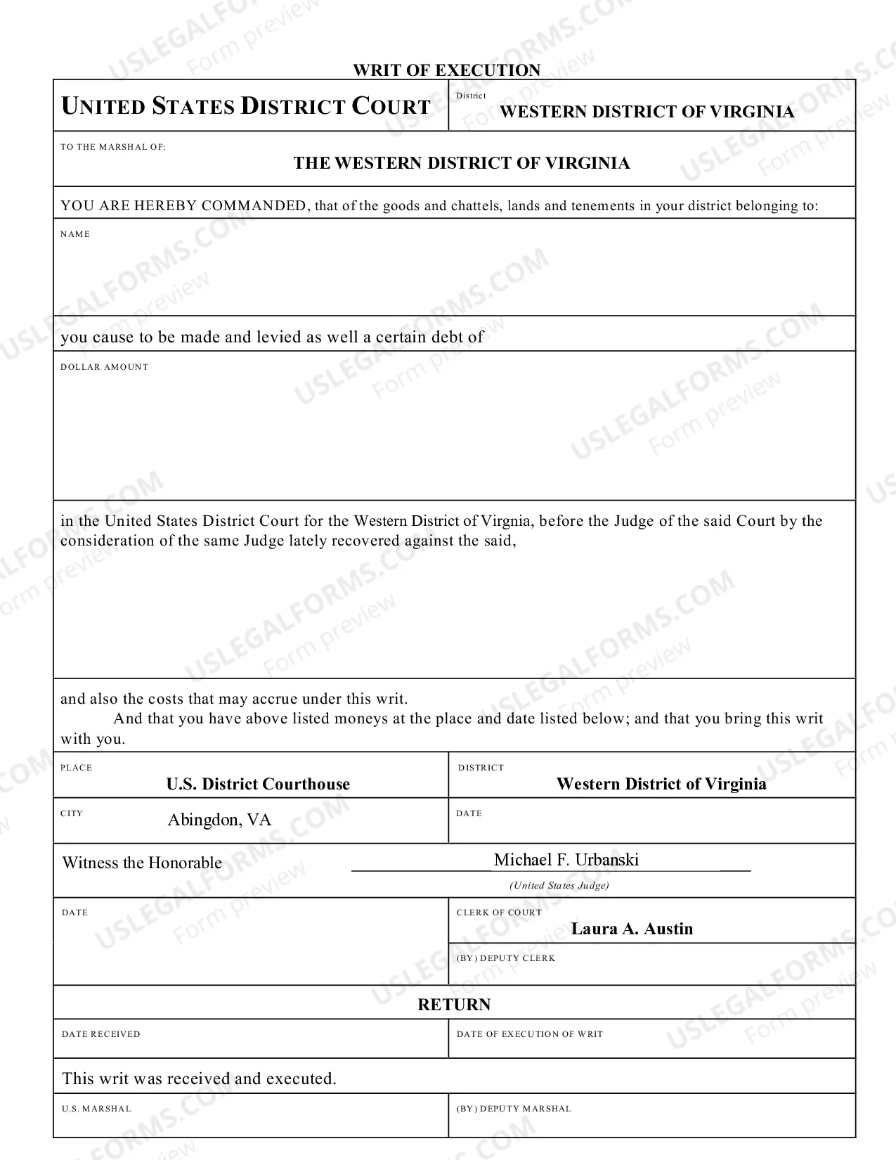 Preview Writ of Execution with Instructions