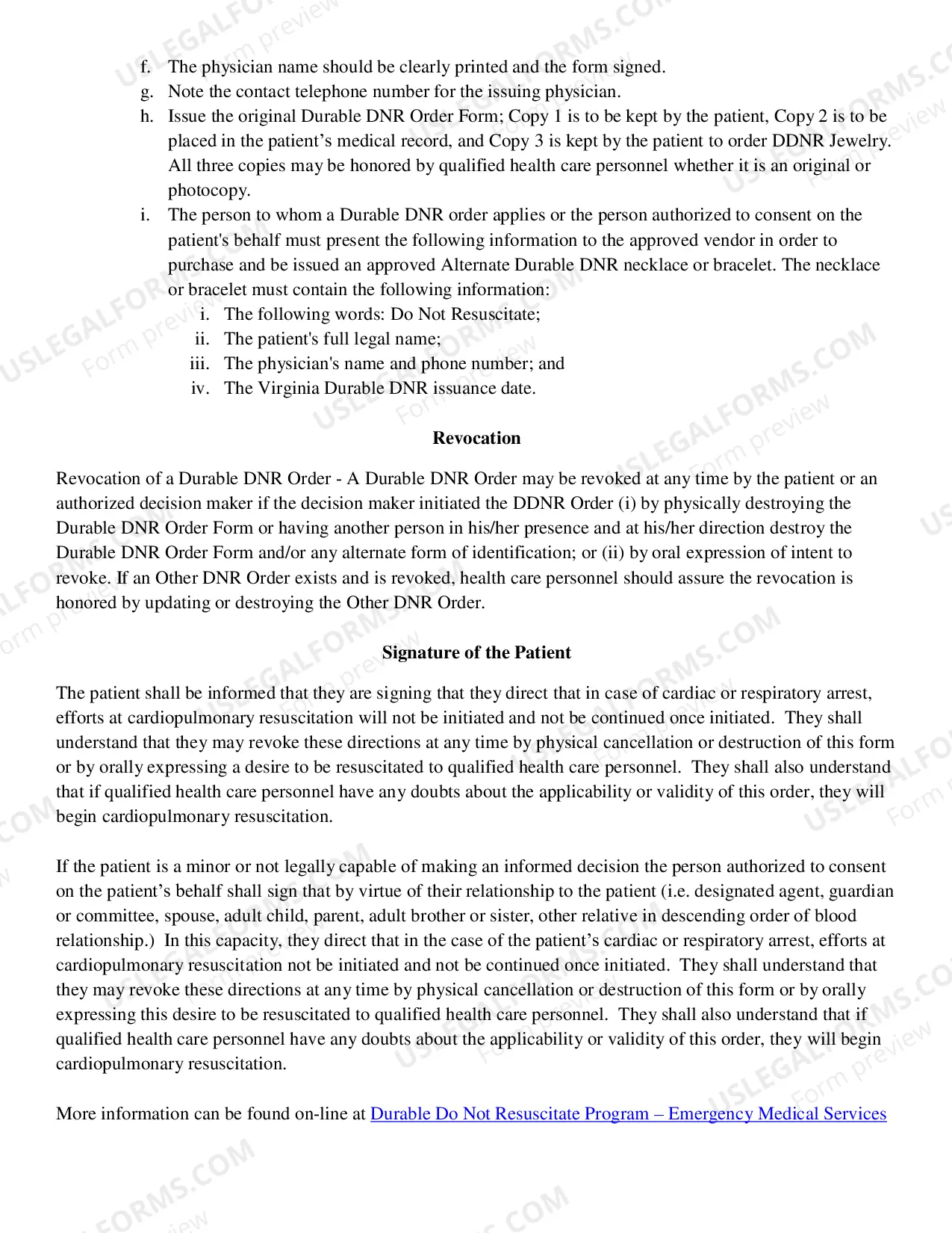 Preview Virginia Durable Do Not Resuscitate Order