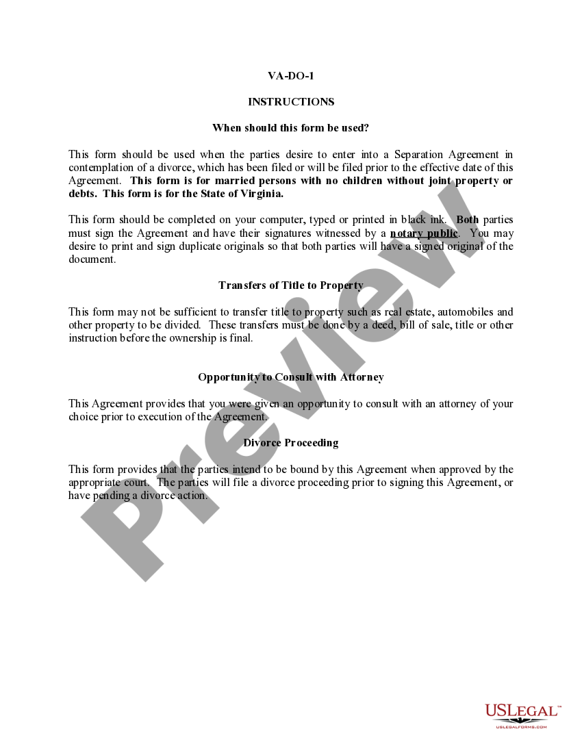 Property Settlement Agreement Virginia Form US Legal Forms