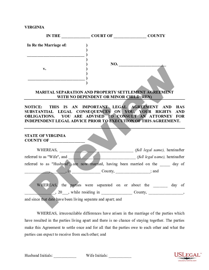 Property Settlement Agreement Virginia Form | US Legal Forms