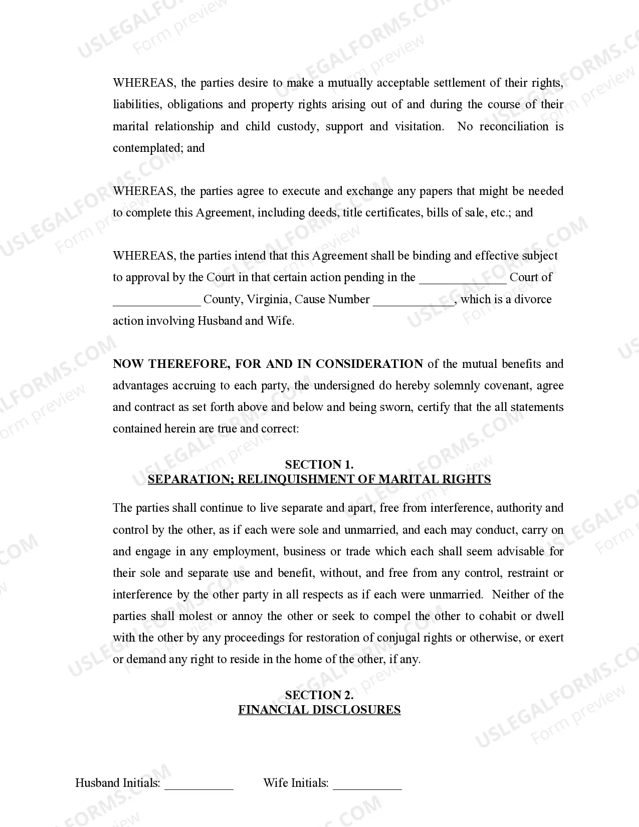 Preview Marital Domestic Separation and Property Settlement Agreement Minor Children Parties May have Joint Property or Debts where Divorce Action Filed
