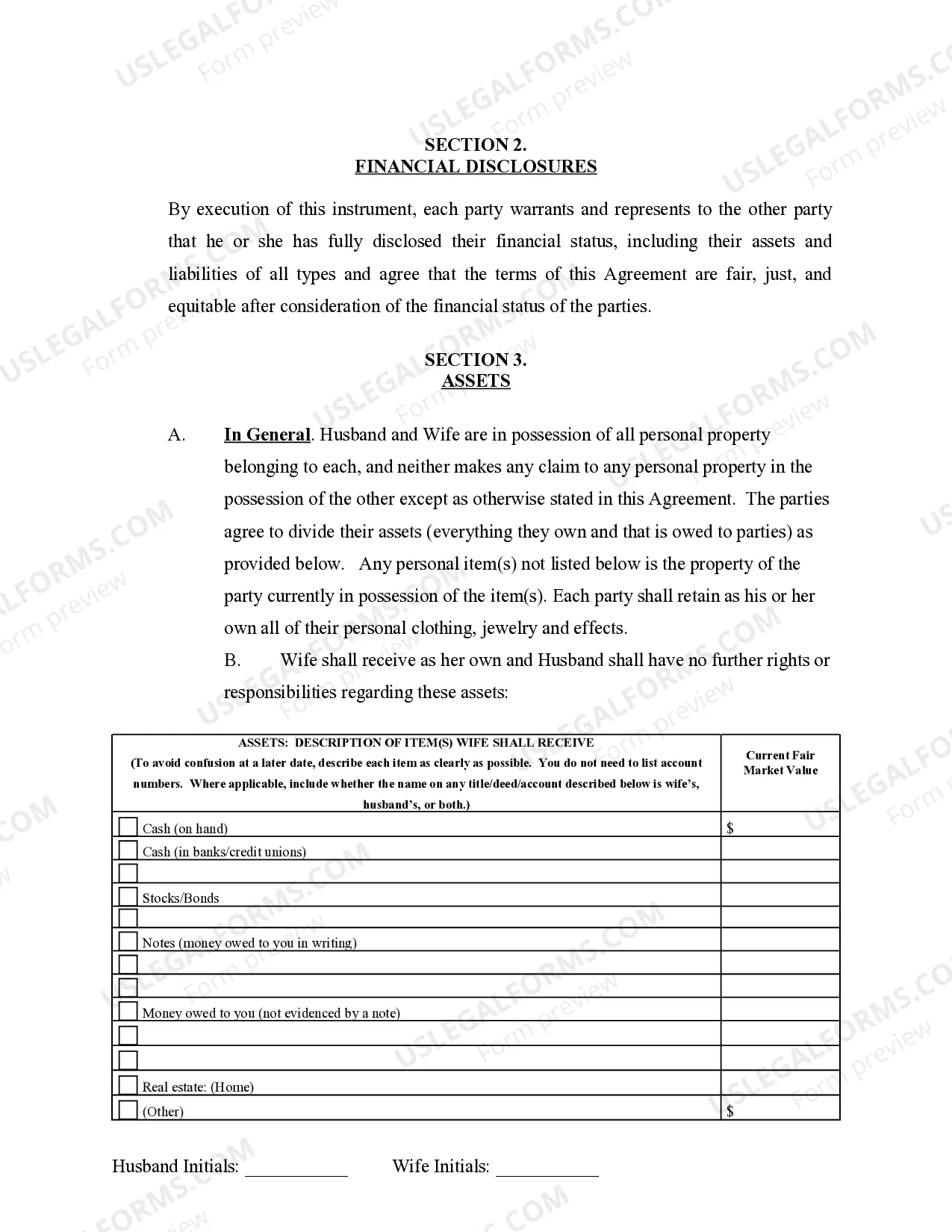 Preview Marital Domestic Separation and Property Settlement Agreement no Children parties may have Joint Property or Debts where Divorce Action Filed