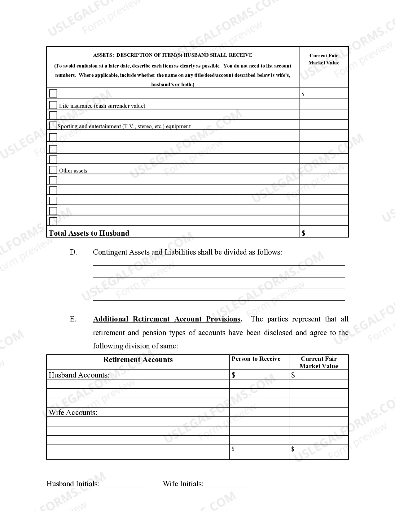 Preview Marital Domestic Separation and Property Settlement Agreement no Children parties may have Joint Property or Debts where Divorce Action Filed