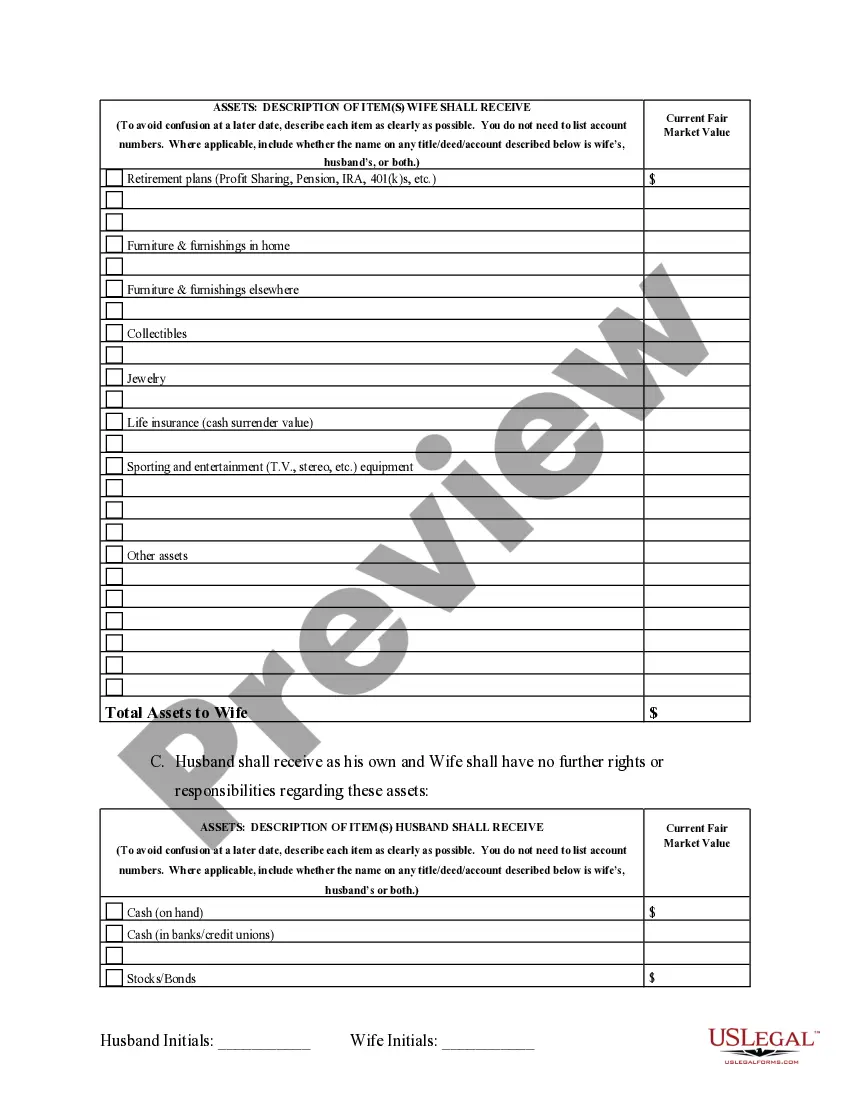 Preview Marital Domestic Separation and Property Settlement Agreement No Children Parties May Have Joint Property or Debts Effective Immediately