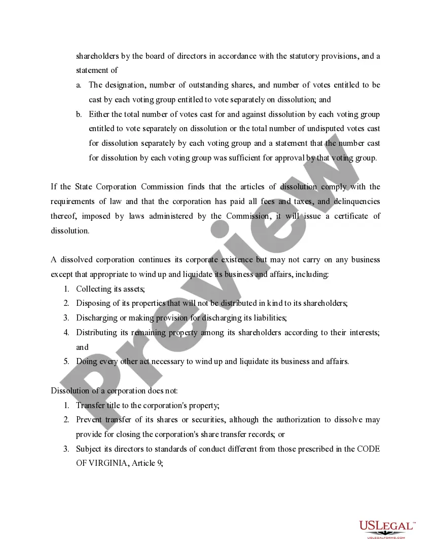 Preview Virginia Dissolution Package to Dissolve Corporation