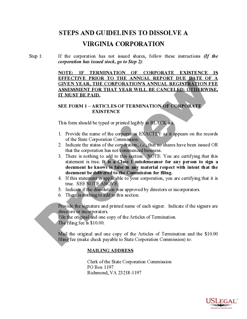Preview Virginia Dissolution Package to Dissolve Corporation