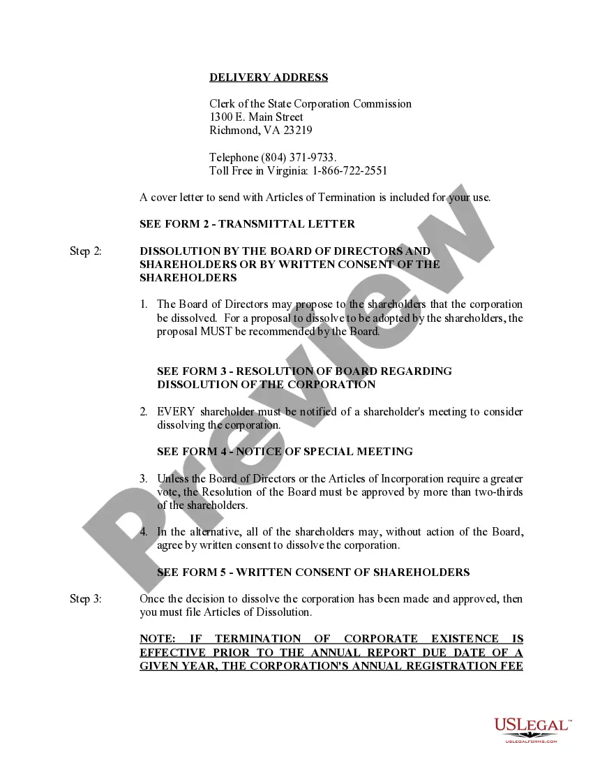 Preview Virginia Dissolution Package to Dissolve Corporation