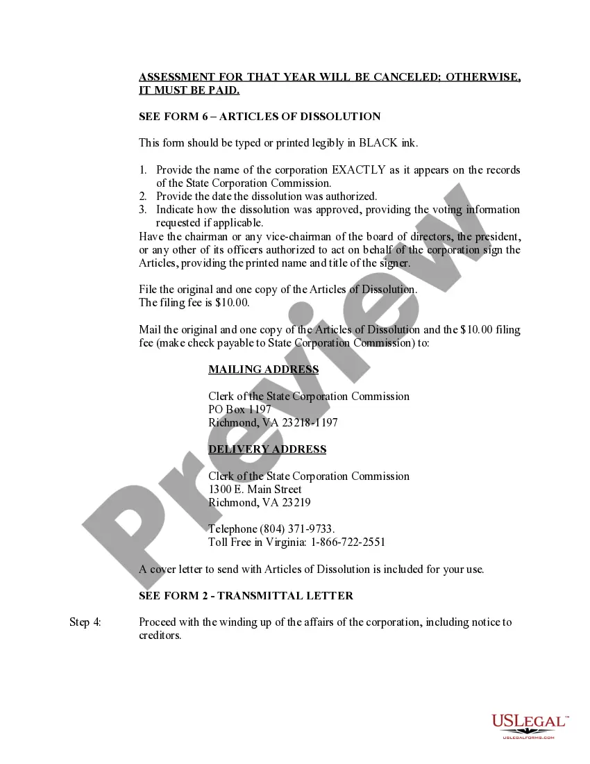 Preview Virginia Dissolution Package to Dissolve Corporation