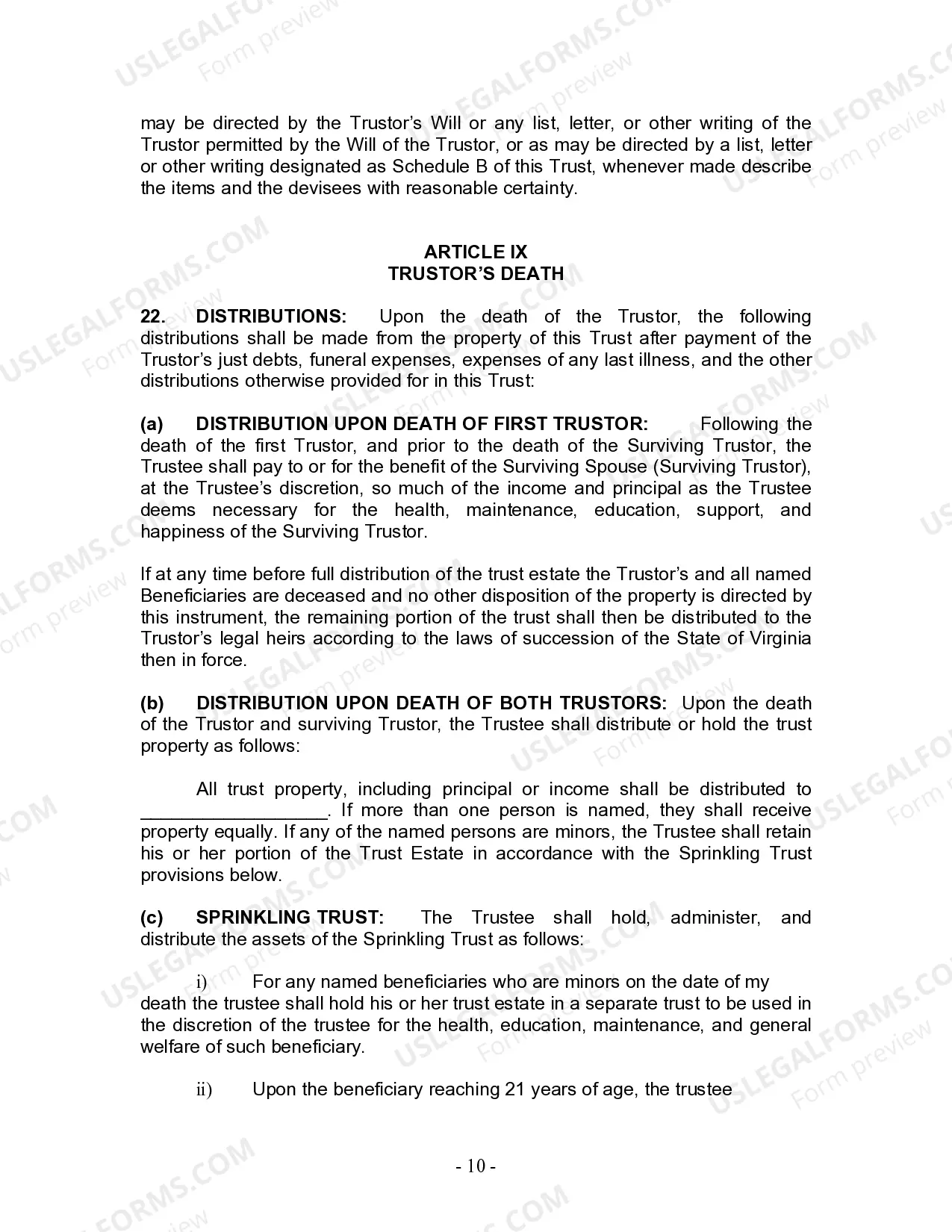 Preview Living Trust for Husband and Wife with No Children