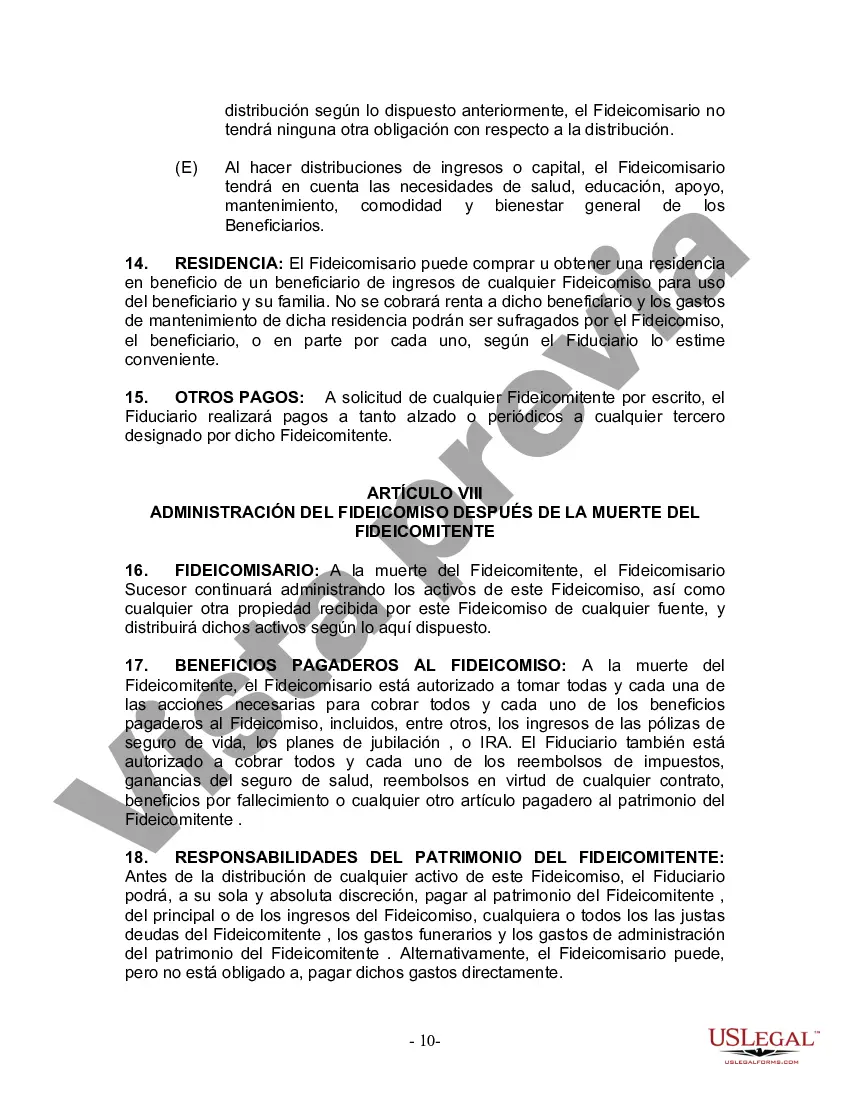 Preview Fideicomiso en Vida para Individuos Solteros, Divorciados o Viudos o Viudos sin Hijos