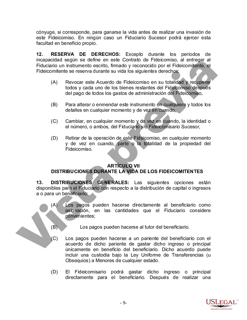 Preview Fideicomiso en Vida para Individuos Solteros, Divorciados o Viudos o Viudos sin Hijos