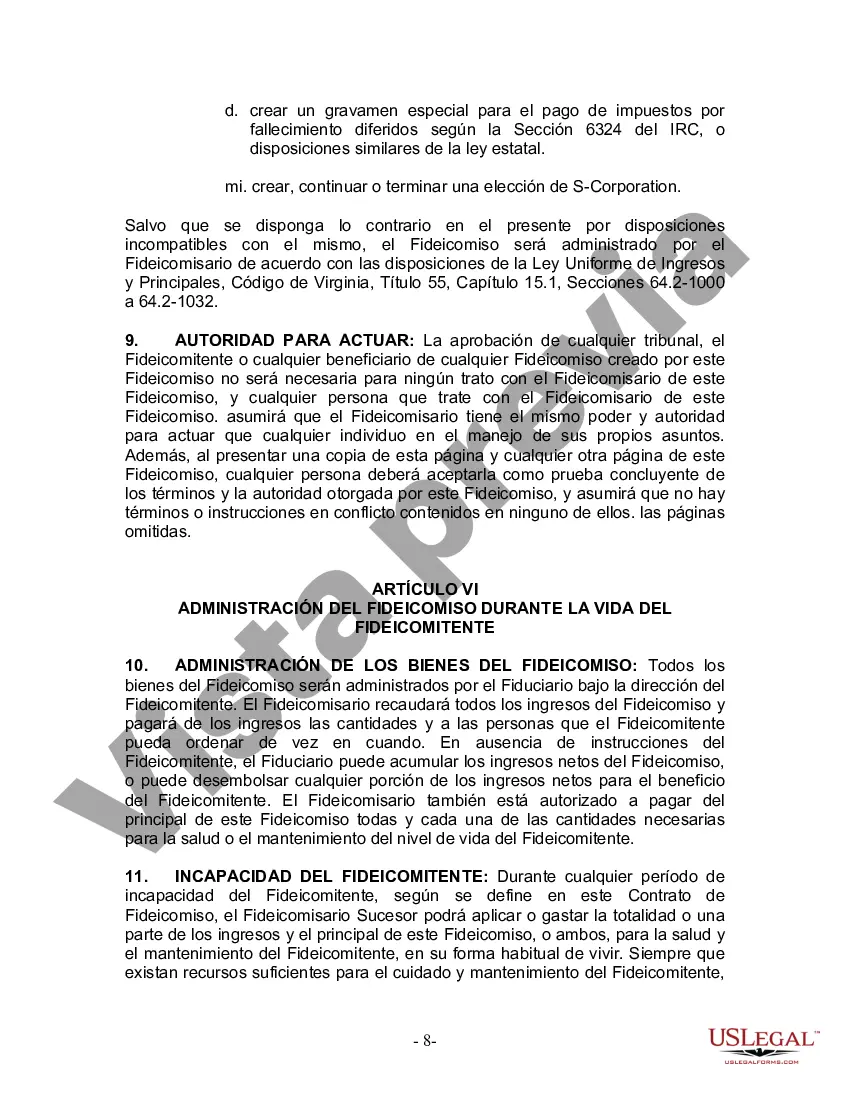Preview Fideicomiso en Vida para Individuos Solteros, Divorciados o Viudos o Viudos con Hijos