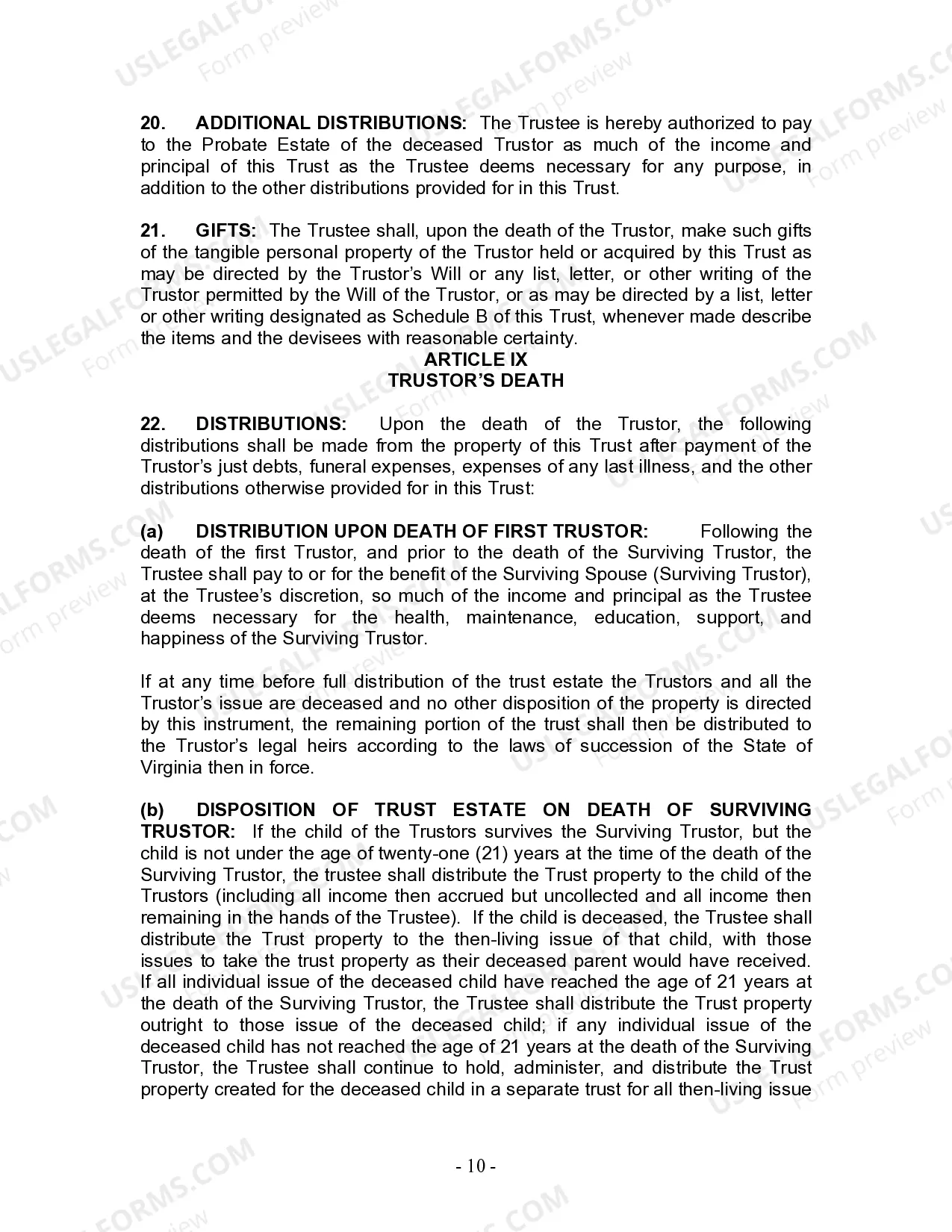 Preview Living Trust for Husband and Wife with One Child