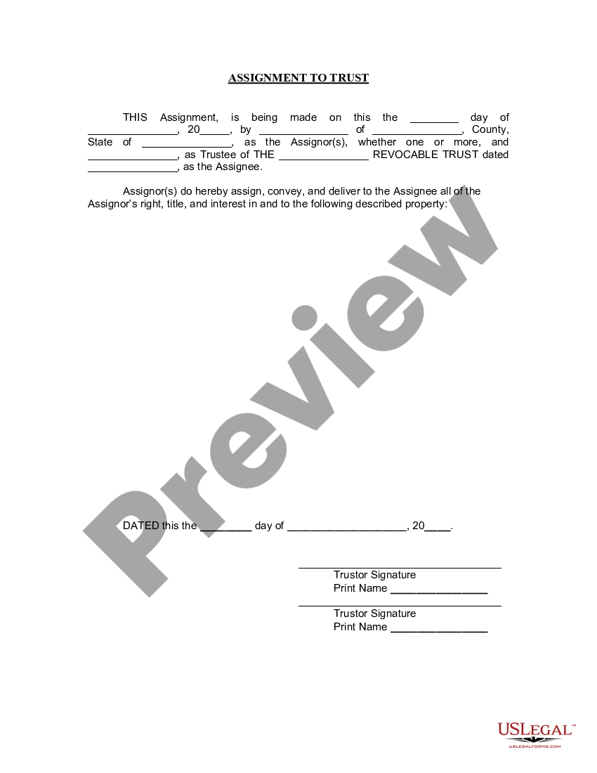 Virginia Assignment to Living Trust US Legal Forms