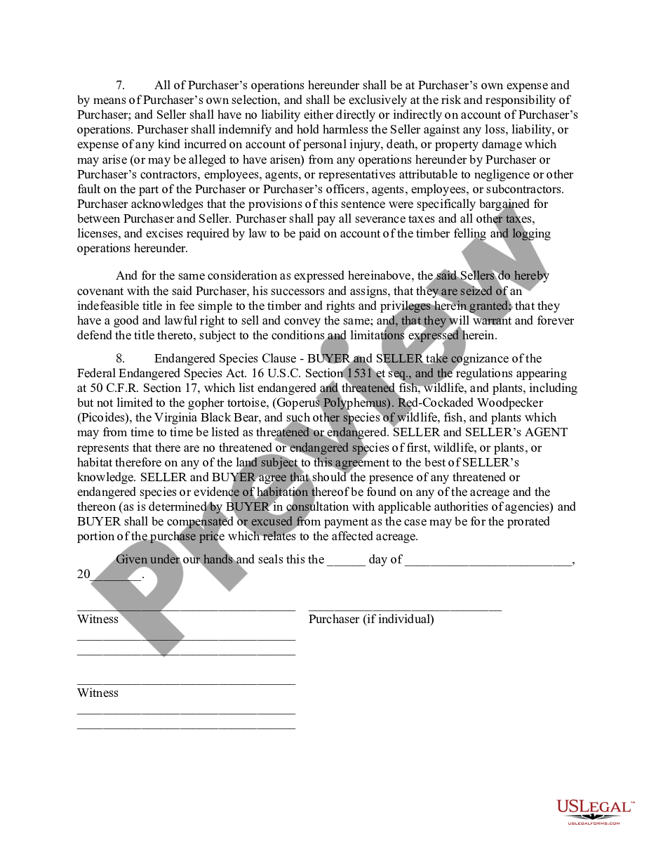 Virginia Timber Sale Contract Virginia Contract US Legal Forms
