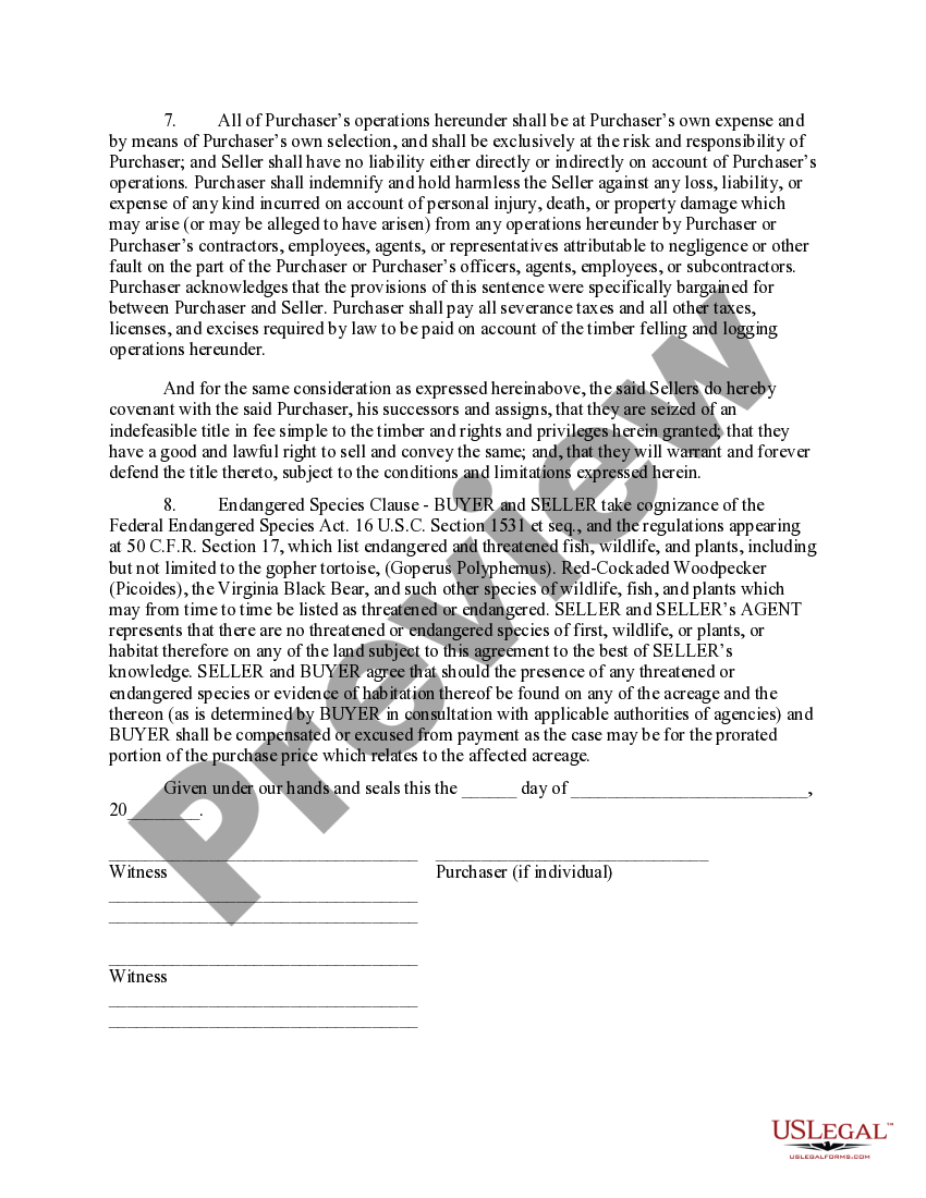 Virginia Timber Sale Contract Printable Timber Contract US Legal Forms