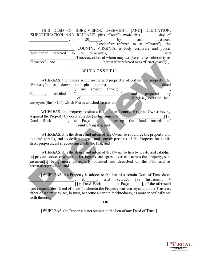 Preview Deed of Subdivision, Easement and Dedication