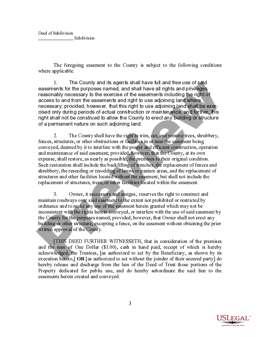 Preview Deed of Subdivision, Easement and Dedication