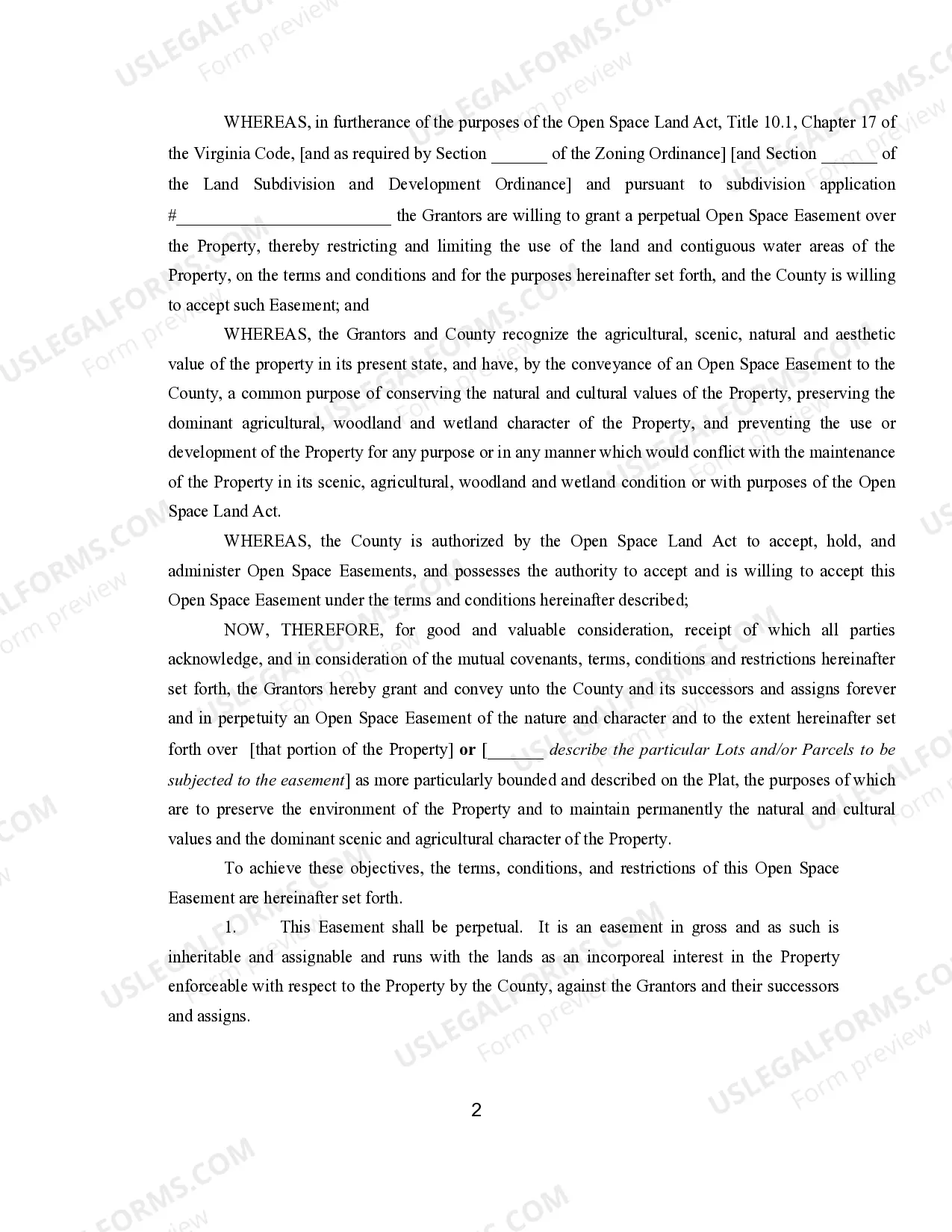 Preview Deed of Open Space Easement