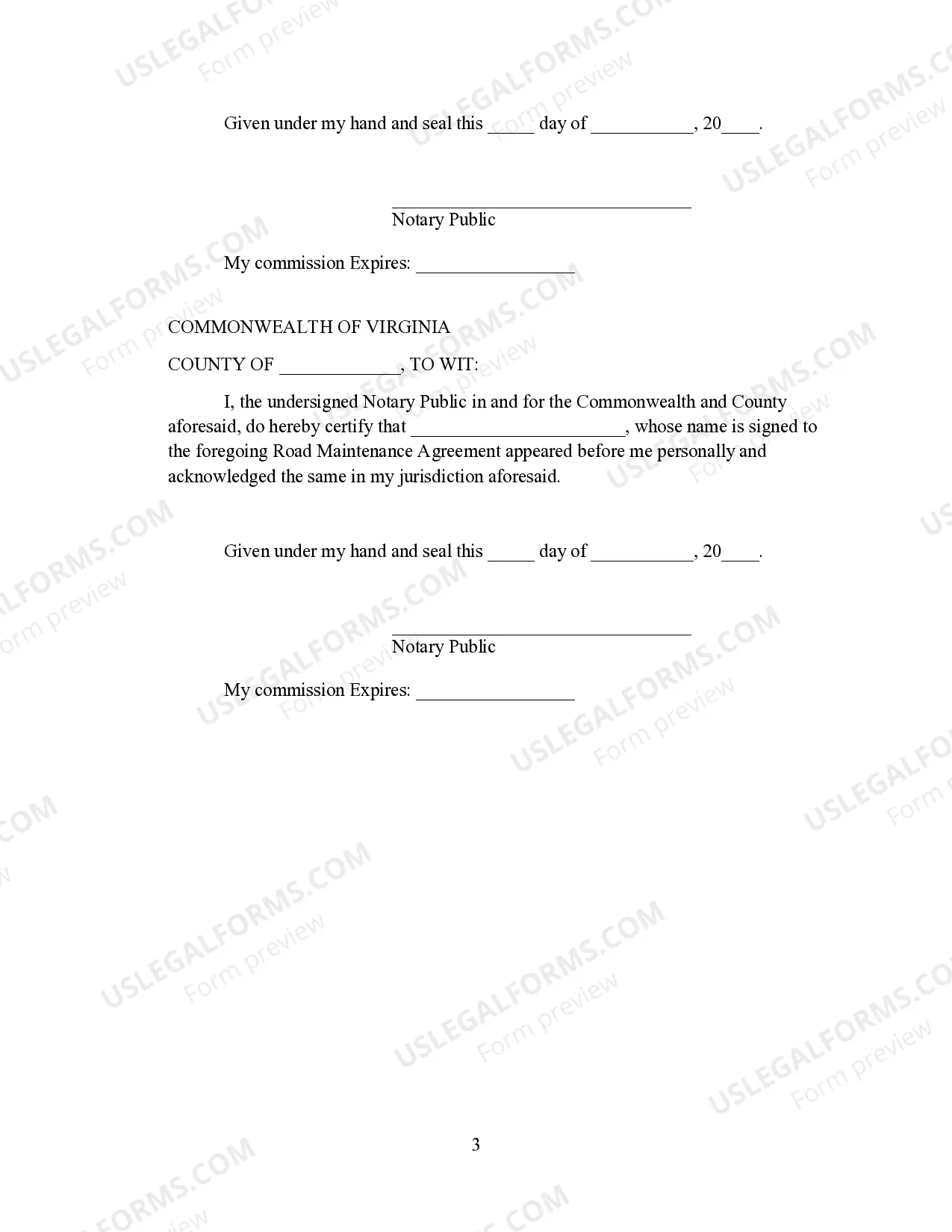 Preview Private Road Maintenance Agreement