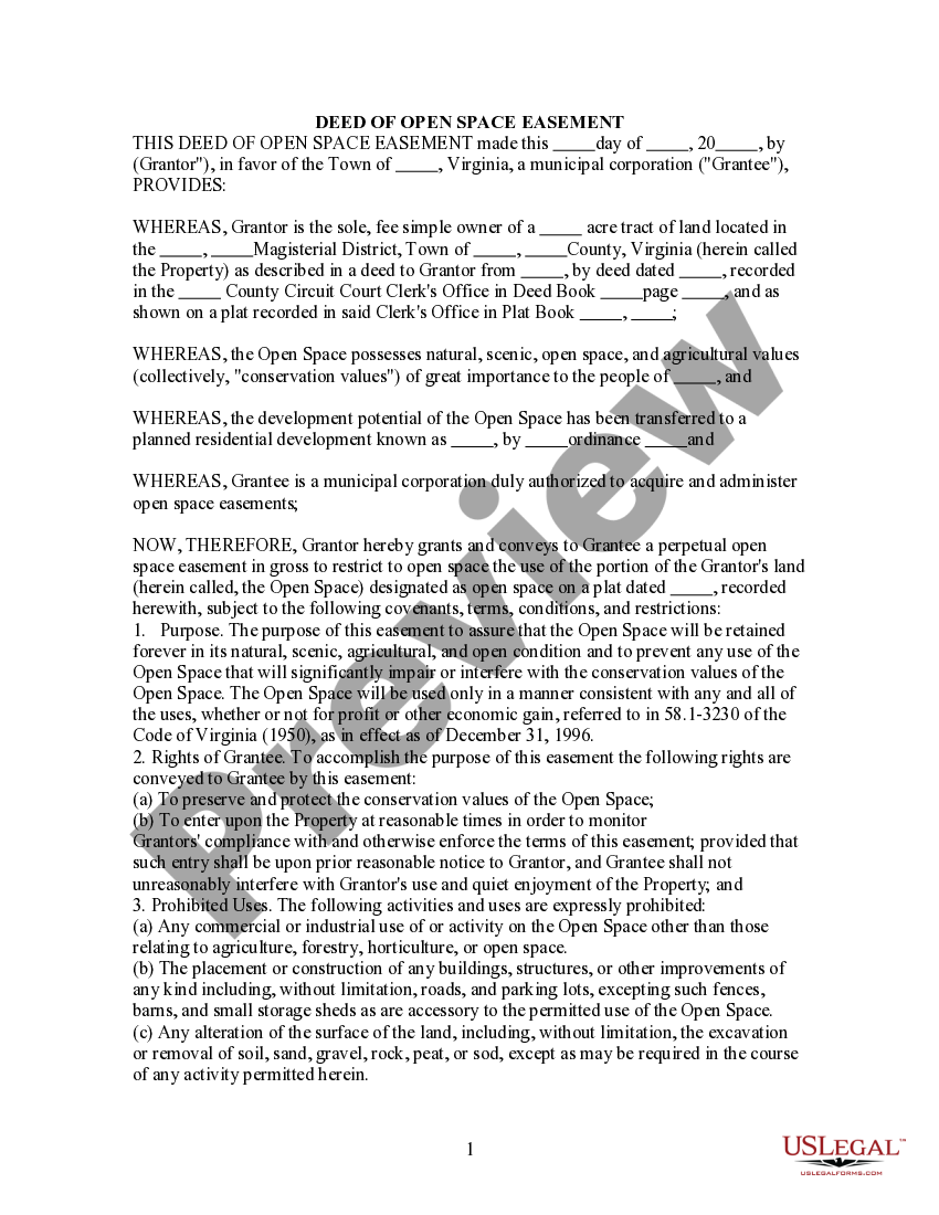 Fairfax Virginia Deed of Open Space Easement to Municipality Open