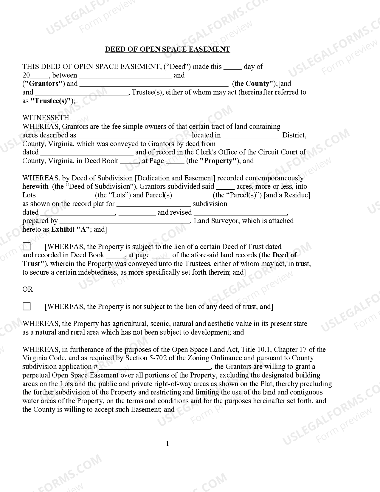 Fairfax Virginia Deed of Open Space Easement to County US Legal Forms
