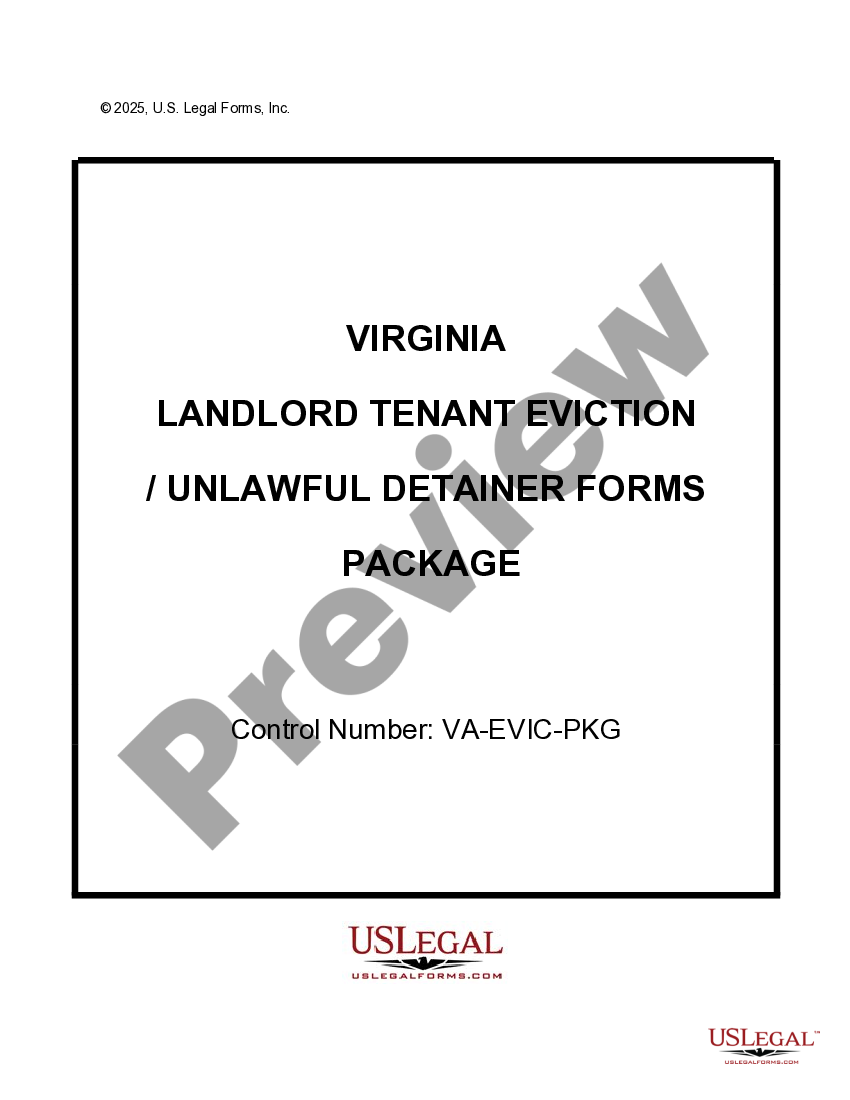 Virginia Landlord Tenant Eviction / Unlawful Detainer Forms Package
