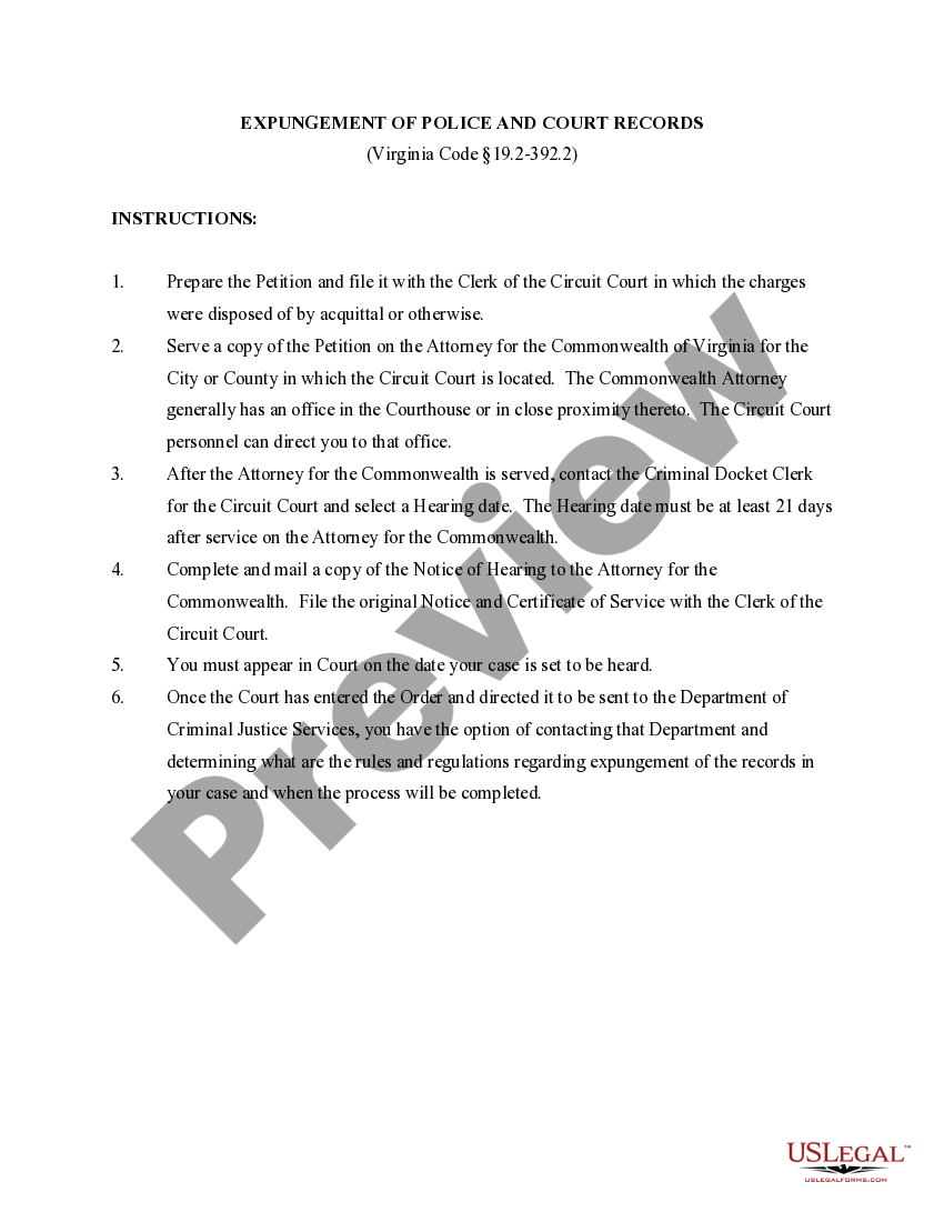 Virginia Expungement Package US Legal Forms