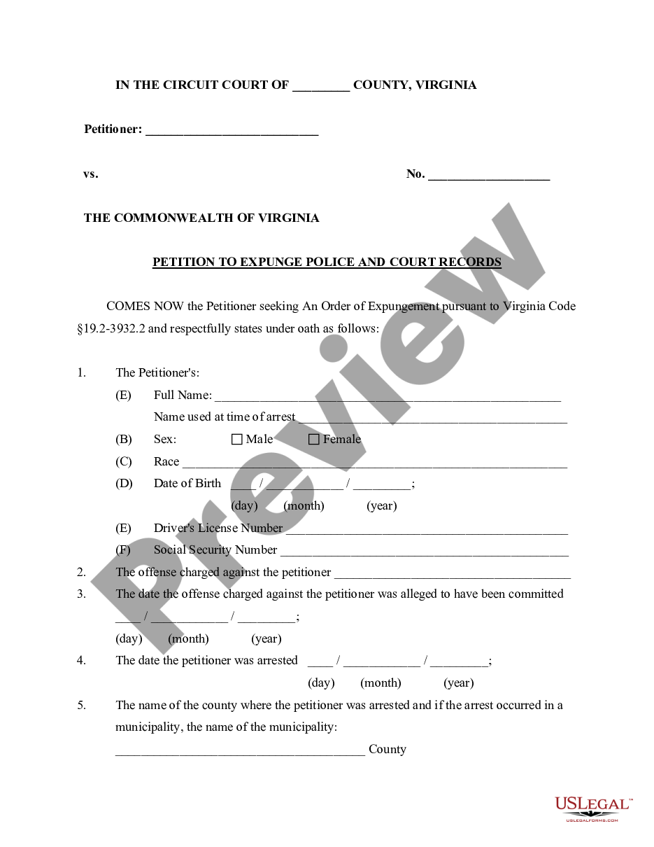 page 1 Virginia Expungement Package preview