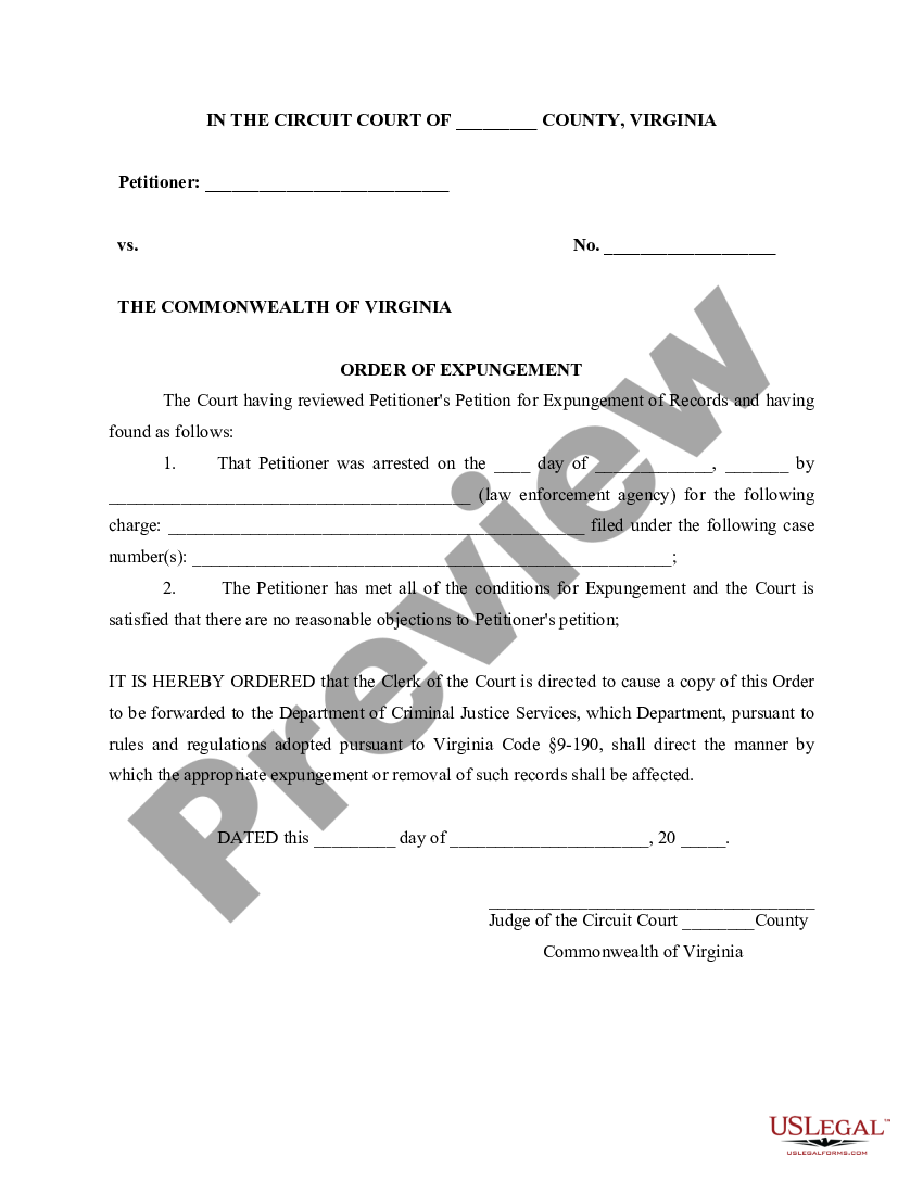 Virginia Expungement Package US Legal Forms