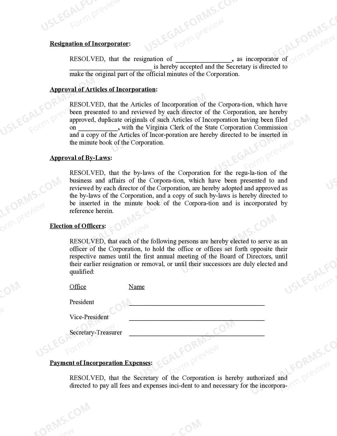 Preview Minutes for Organizational Meeting