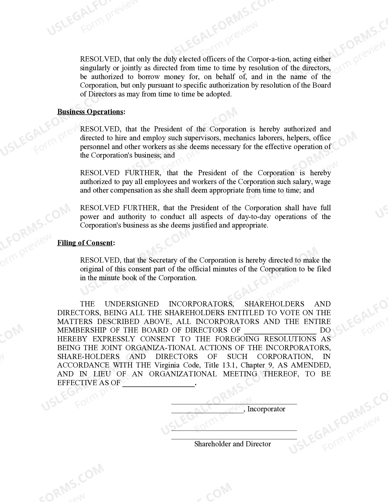 Preview Minutes for Organizational Meeting