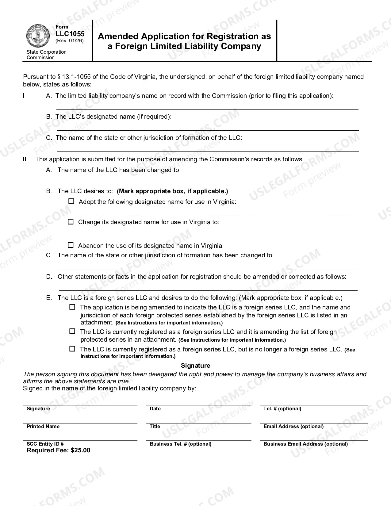 Preview Amended Application For Registration As Foreign LLC