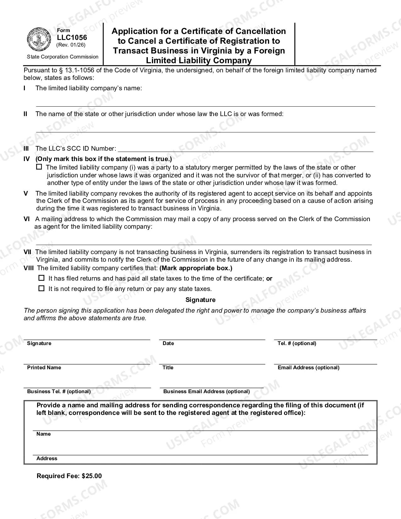 Preview Application For Certificate Of Cancellation (Foreign LLC)
