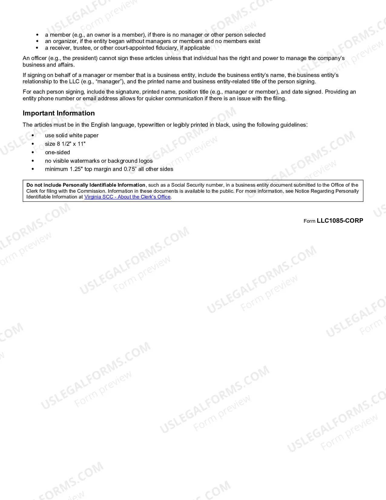 Preview Guide of Articles of Entity Conversion (Virginia limited liability company converting to a Virginia stock corporation)