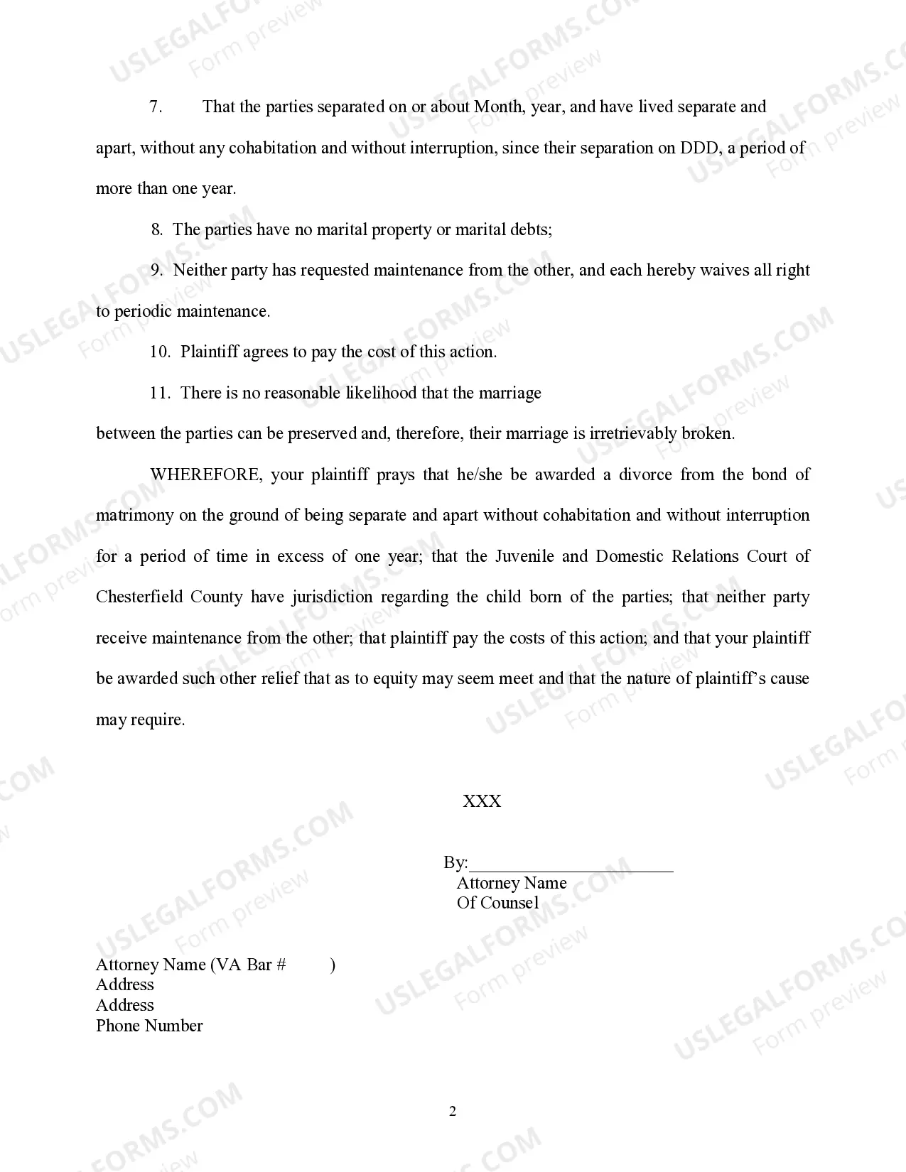 Preview Complaint for Divorce with Children