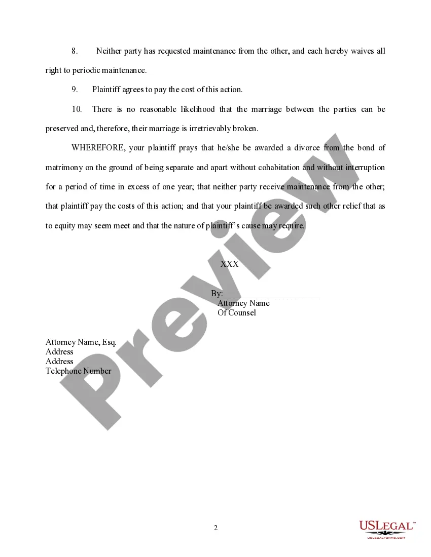 Preview Complaint for Divorce