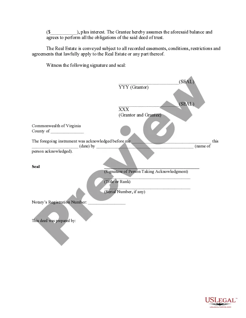 Preview Deed Given Pursuant to a Property Settlement Agreement
