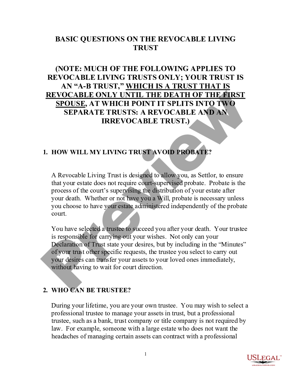 page 0 Basic Questions on the Revocable Living Trust preview