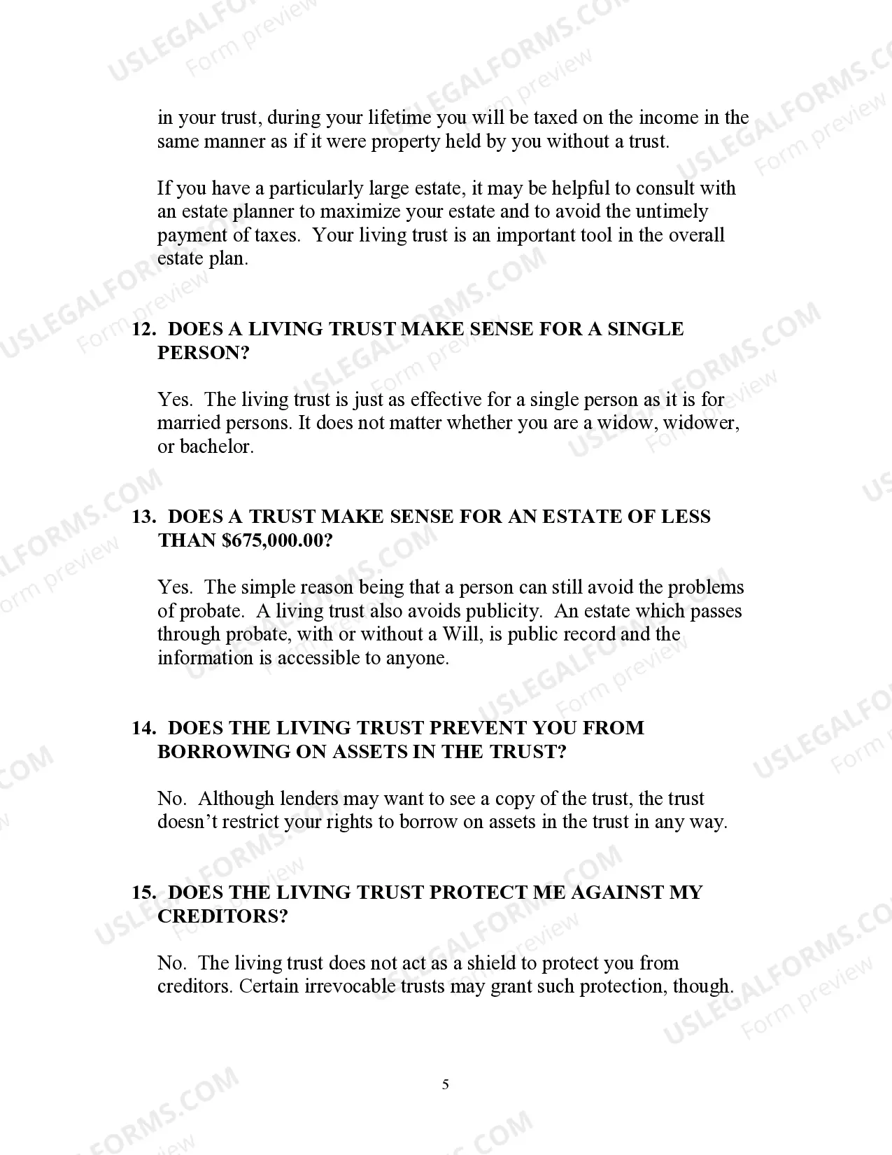 Preview Basic Questions on the Revocable Living Trust