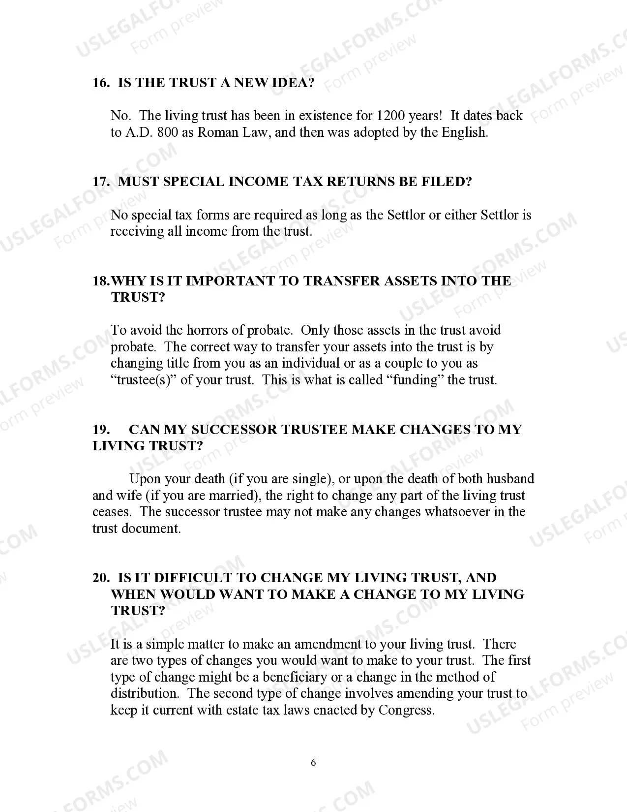Preview Basic Questions on the Revocable Living Trust